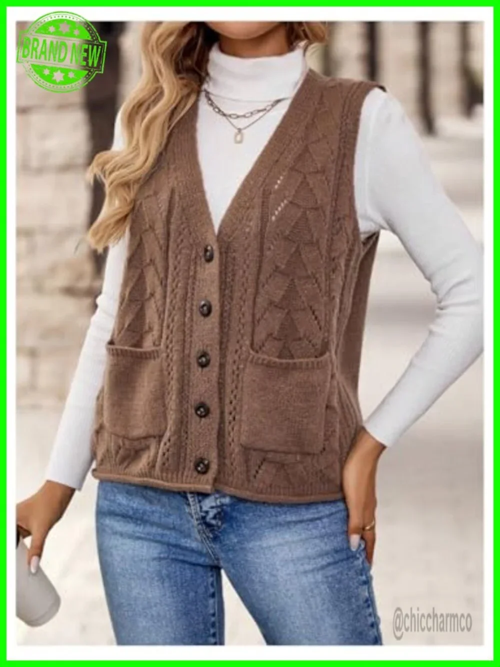 Soft Knitted Vest Cardigan, Button Up, Dual Pockets, Regular Fit